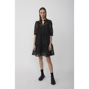 JUST Womens Black Lace Elbow Split Mini Baby Doll Dress XS